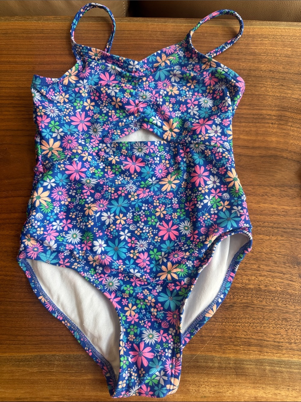 Cat & Jack Blue Floral One-Piece Swimsuit with Pink & Peach Accents